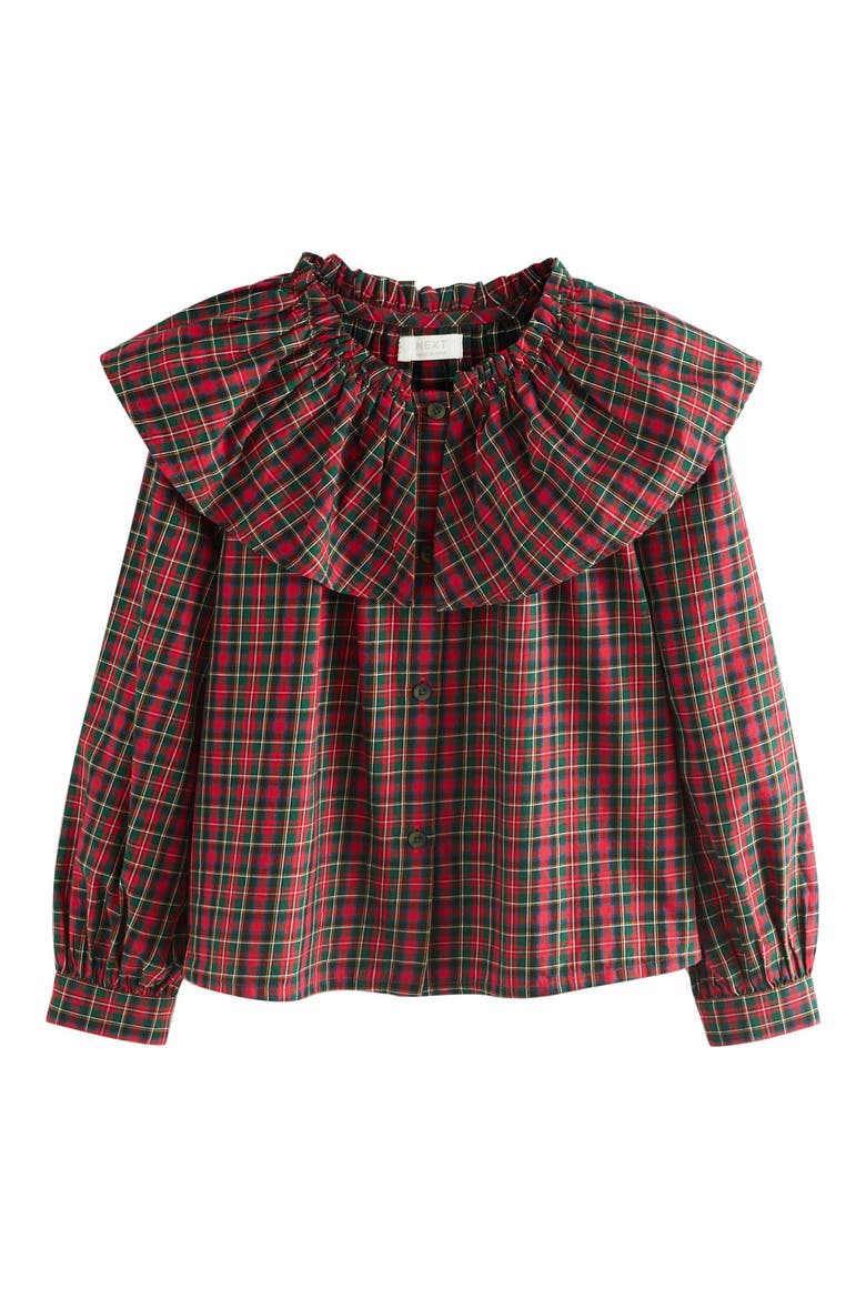 Kids' Plaid Platter Collar Cotton Button-Up Shirt, Main, color, RED