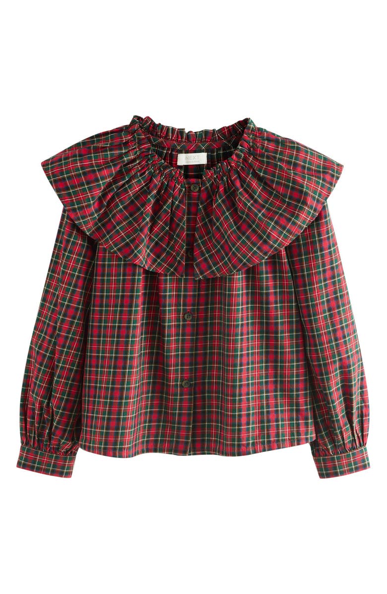 NEXT Kids' Plaid Platter Collar Cotton Button-Up Shirt, Main, color, Red