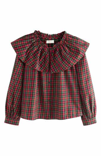 Kids' Plaid Platter Collar Cotton Button-Up Shirt