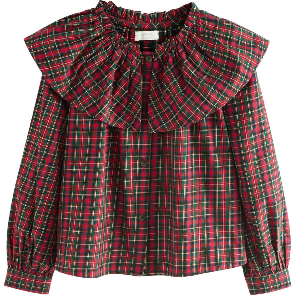 Next Kids' Plaid Platter Collar Cotton Button-up Shirt In Red