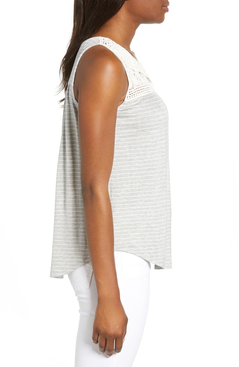 Loveappella Stripe Crochet Yoke Swing Tank Top, Alternate, color,