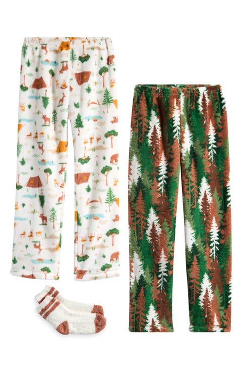 Kids' 2-Pack Fleece Pajama Pants & Socks Set