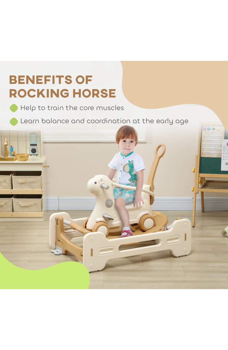 Qaba 5-in-1 Toddler Rocking Horse, Balance Board/Push Handle/Footrest, Alternate, color, Brown