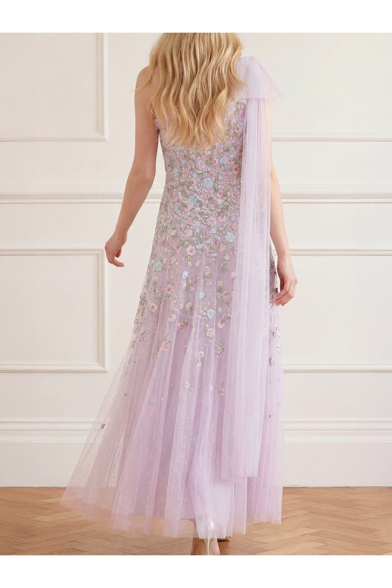 Sylvia Rose One-Shoulder Bow Ankle Gown, Alternate, color, Powder Lilac/Bright