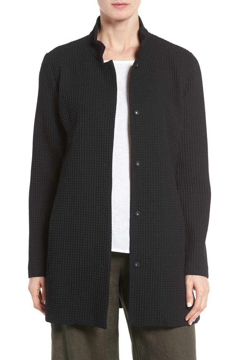 Grid Stretch Cotton & Tencel® Blend Jacket, Main, color, BLACK