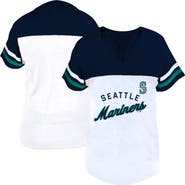 FANATICS Women's Profile White/Navy Seattle Mariners Plus Size Two-Stripe V-Neck T-Shirt