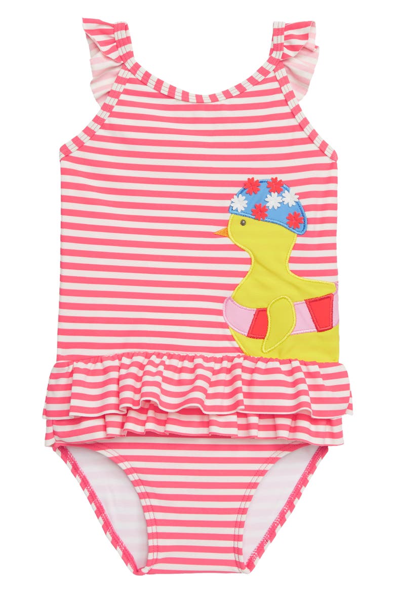 Pretty Frill Appliqué One-Piece Swimsuit, Main, color, PNK BRUSH PINK/ IVORY CHICK