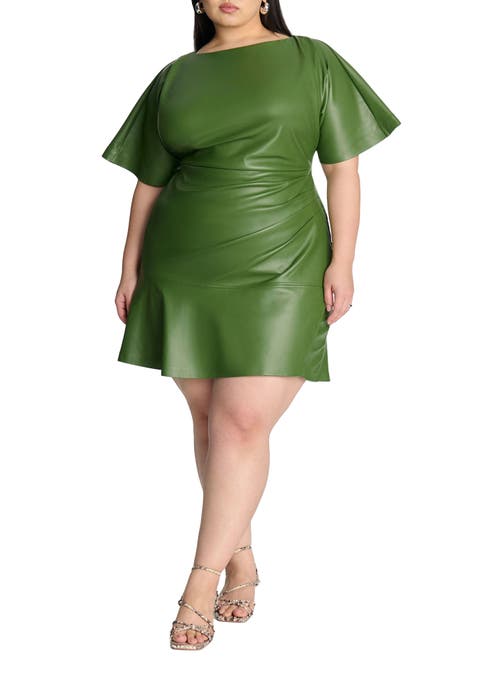 Drapey Faux Leather Mini Dress (Plus)