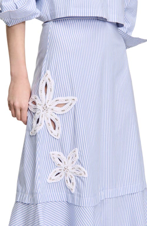Sandro Cotton-blend Stripe Midi Skirt In Sky Blue