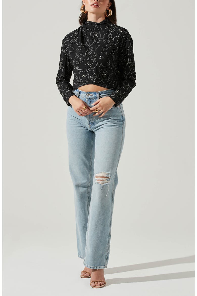 Floral Long Sleeve Top, Alternate, color, BLACK SKETCH