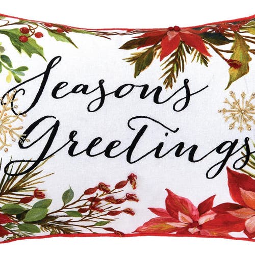 C & F Home C&f Home Seasons Greetings Poinsettia Printed And Embroidered Christmas Throw Pillow, 14" X 22" In Multi