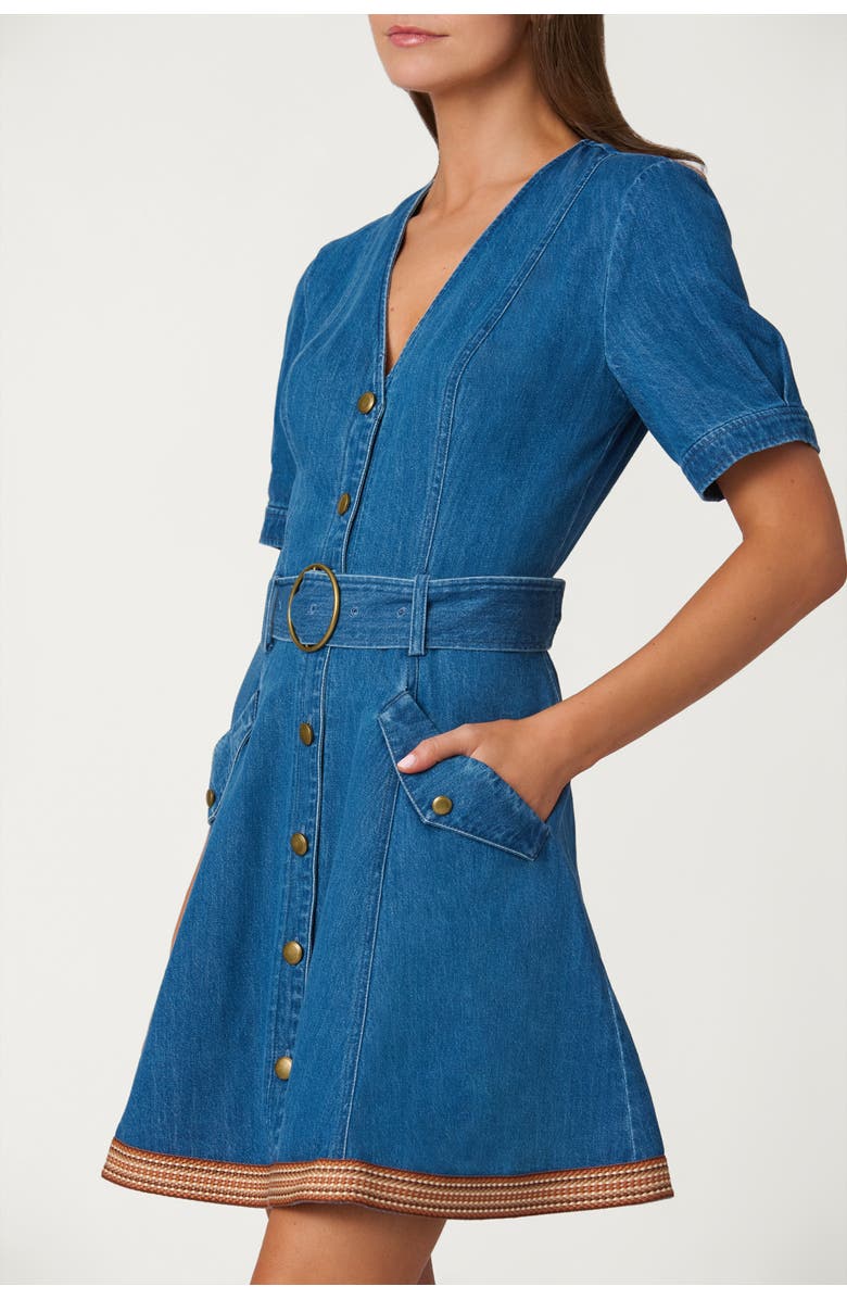 Shoshanna Classic Wash Denim with Trim Payton Dress, Alternate, color, Denim