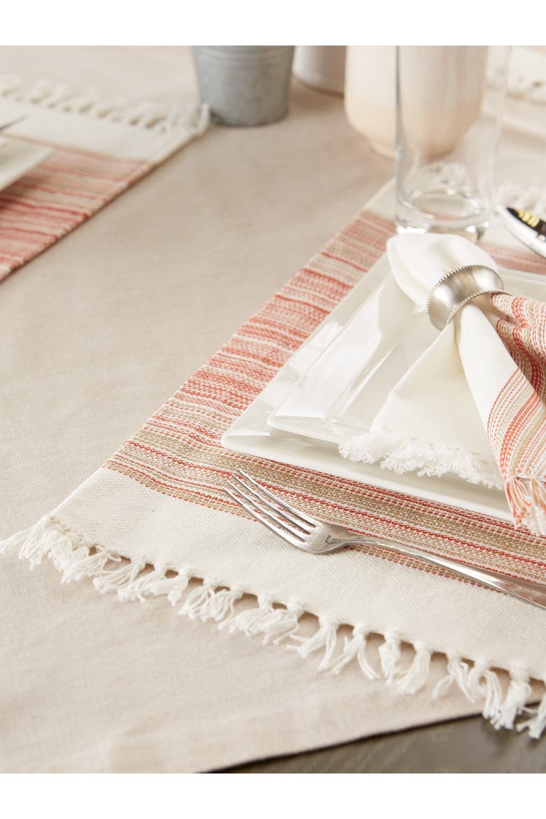Striped Fringed Placemat Set/6, Alternate, color, Pimento