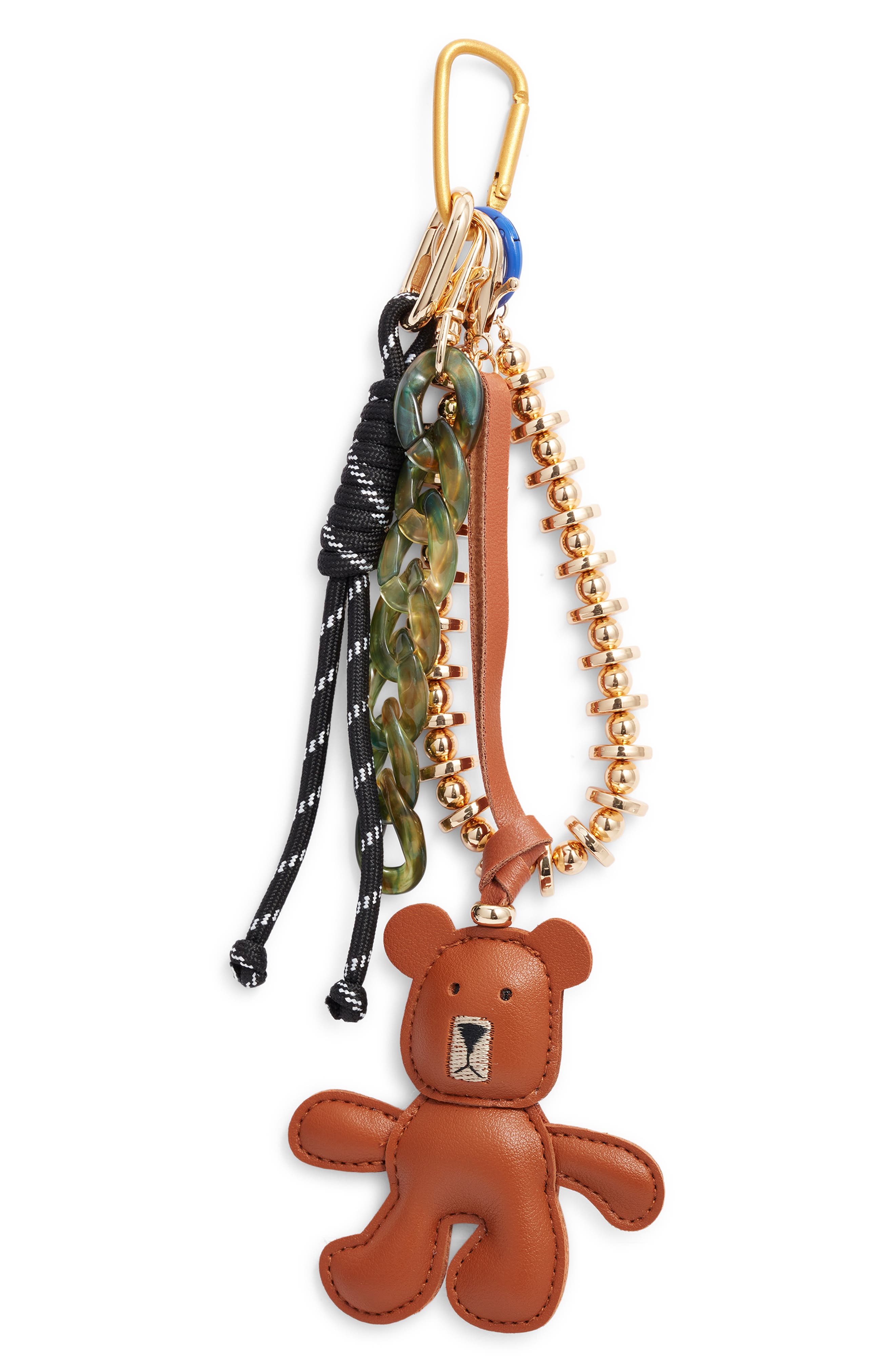 Chelsea28 Bear Beaded Faux Leather Bag Charm, Main, color, Green Multi- Gold