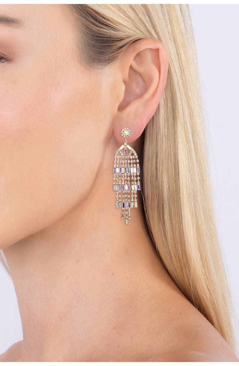 EYE CANDY LOS ANGELES Elena AB Crystal Fringe Drop Earrings, Alternate, color, Gold