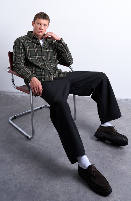 Topman Regular Fit Textured Check Overshirt In Green