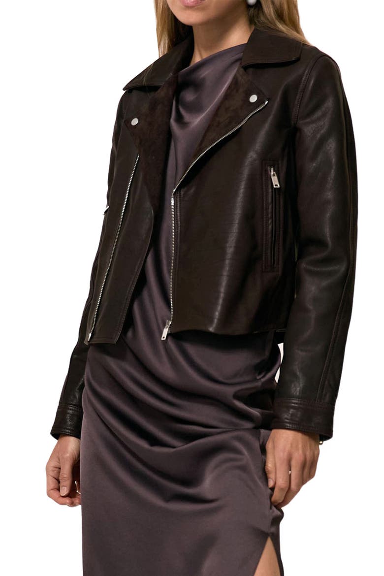 Lidia Leather Moto Jacket, Main, color, CHOCOLATE BROWN