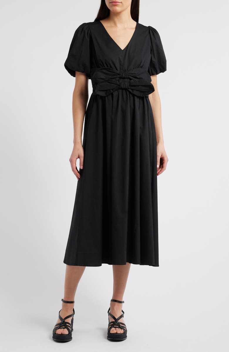 MOON RIVER Front Bow Detail Cotton Midi Dress, Main, color, 
