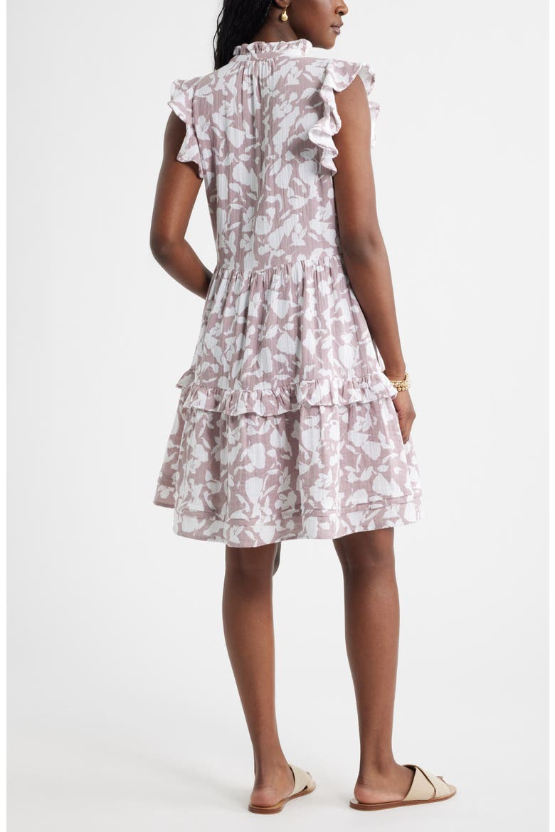 Ruffle Duo Cotton Gauze Dress, Alternate, color, PURPLE HERON SHADOWED TROPIC