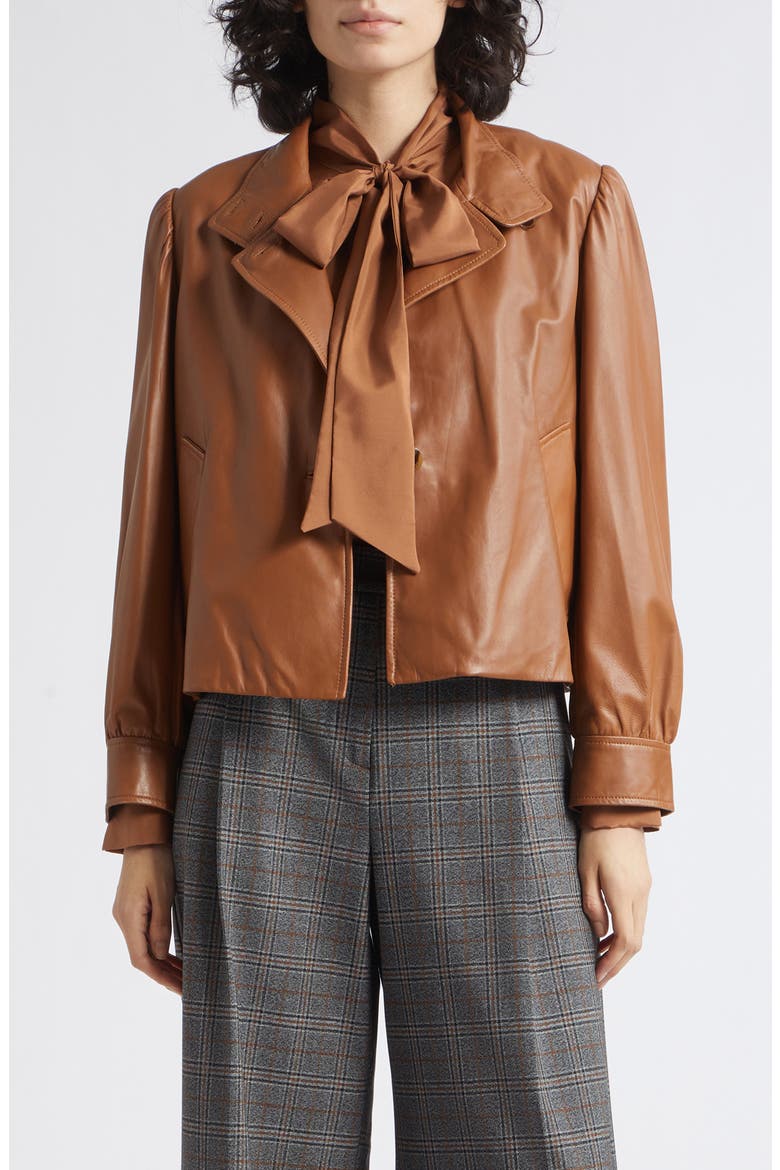Saletta Leather Jacket, Main, color, TOBACCO BROWN
