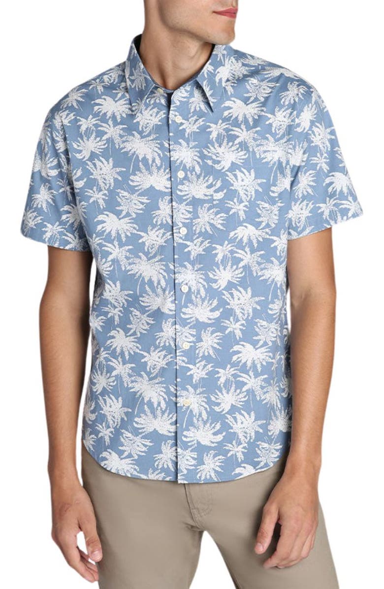 JACHS Print Short Sleeve Cotton Button<br /><br /><br /><br /><br /><br /><br />Palm Tree Print Short Sleeve Cotton Button-Up Shirt, Main, color,