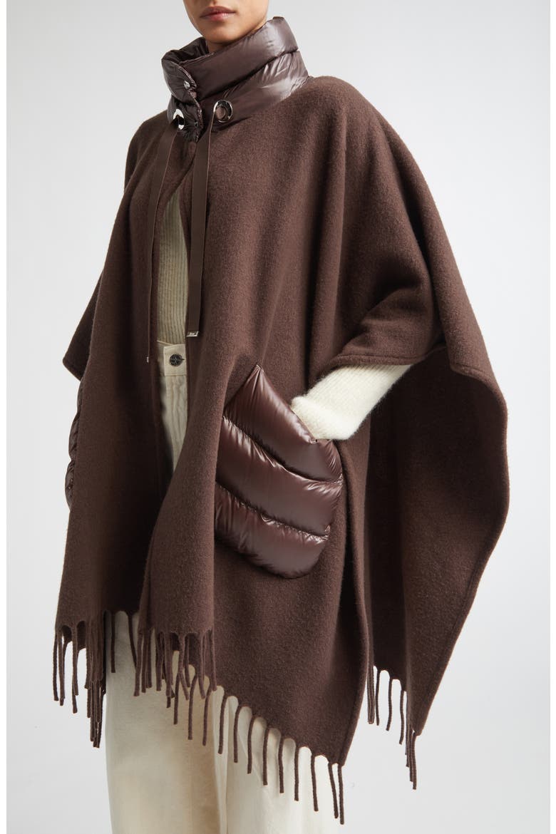 Mixed Media Fringe Trim Poncho, Alternate, color, 8810 FONDENTE