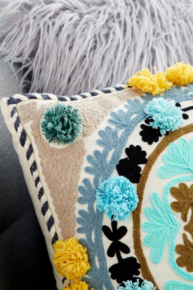 Decorative Multicolored Square Mandala Embroidered Throw Pillow, Alternate, color, MULTI