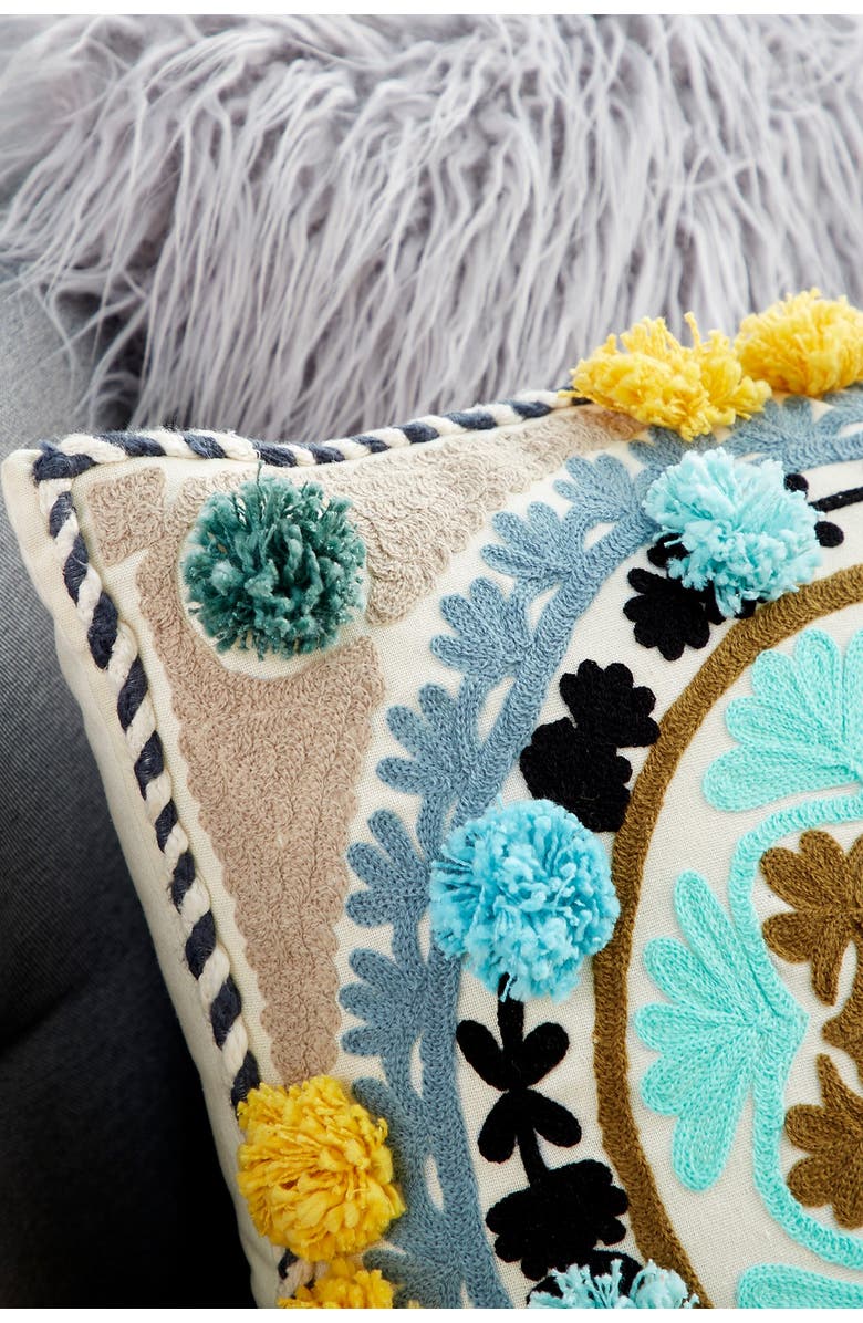 GINGER BIRCH STUDIO Decorative Multicolored Square Mandala Embroidered Throw Pillow, Alternate, color,