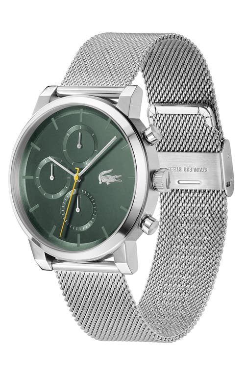Lacoste Men's Replay Silver Tone Stainless Steel Mesh Bracelet Watch, 44mm In Green