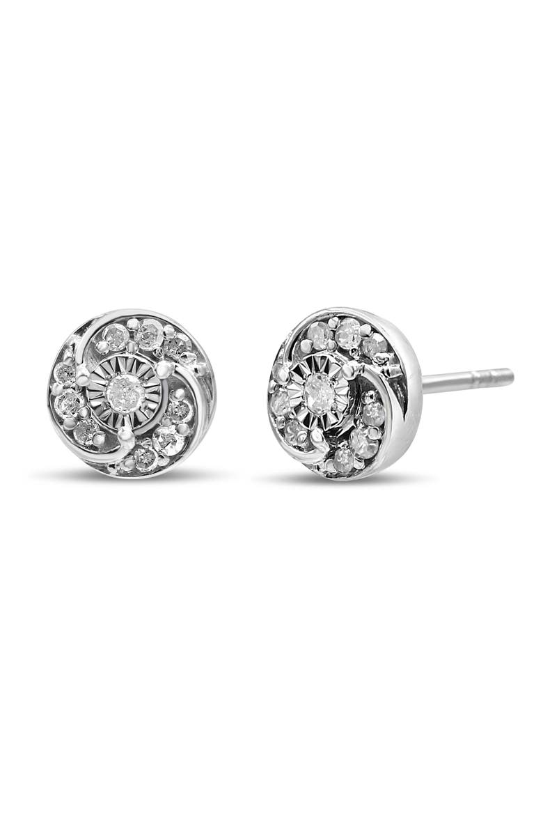 Haus of Brilliance Silver 1/4 Ct Round Diamond Spiral Halo Cluster Stud Earrings, Main, color, White