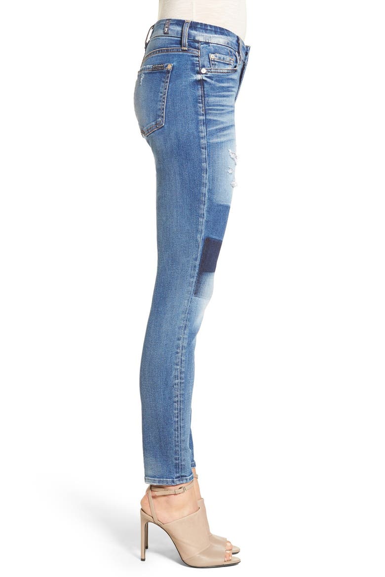 7 For All Mankind® Ankle Skinny Jeans, Alternate, color, LIGHT PATCH DENIM