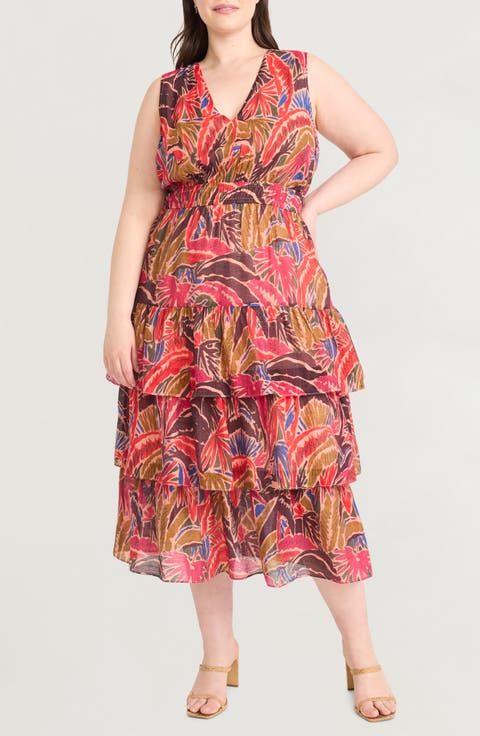 Sleeveless Ruffle Tiered Midi Dress (Plus)