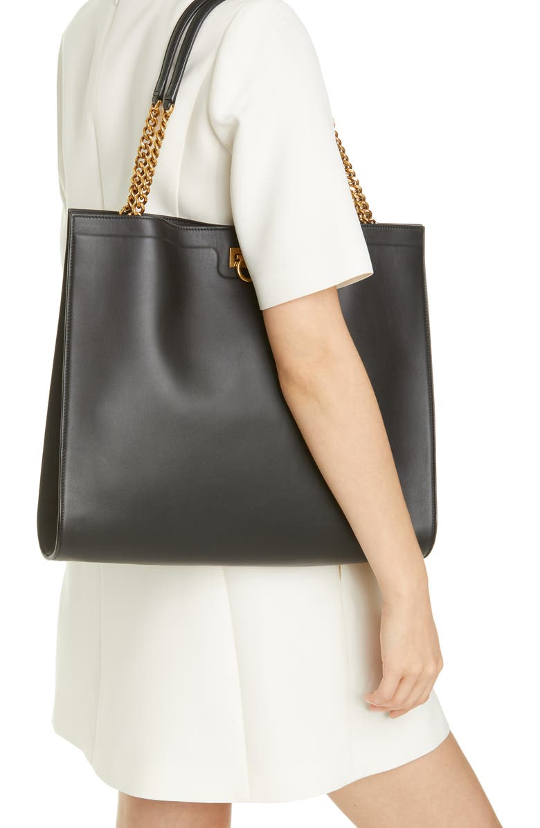 FERRAGAMO Salvatore Ferragamo Trifolio Gancio Leather Tote, Alternate, color,