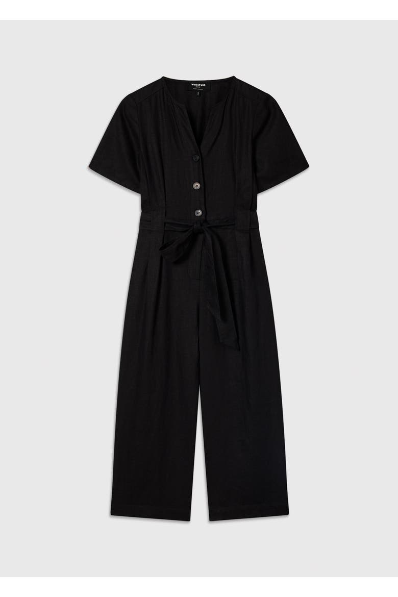 Fiona Linen Button Jumpsuit, Alternate, color, Black