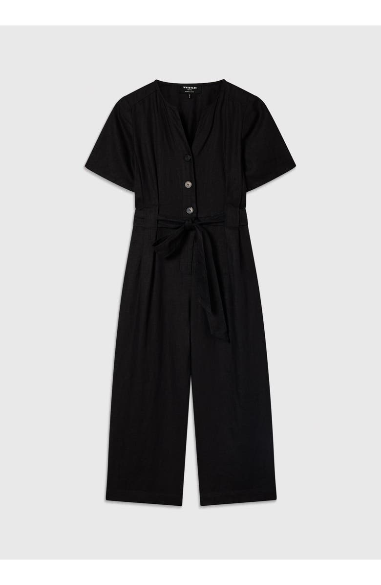 Whistles Fiona Linen Button Jumpsuit, Alternate, color, Black
