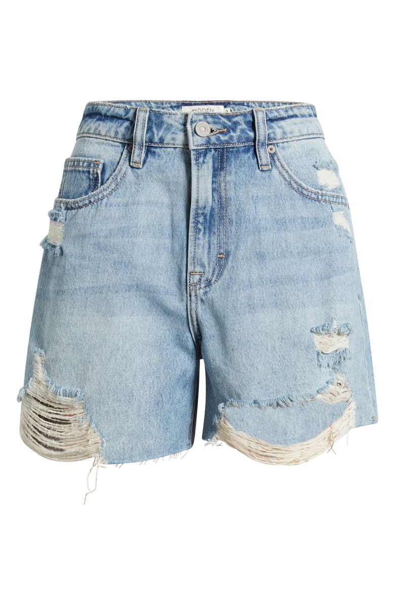 HIDDEN JEANS Ripped High Waist Denim Shorts, Alternate, color, Med.wash