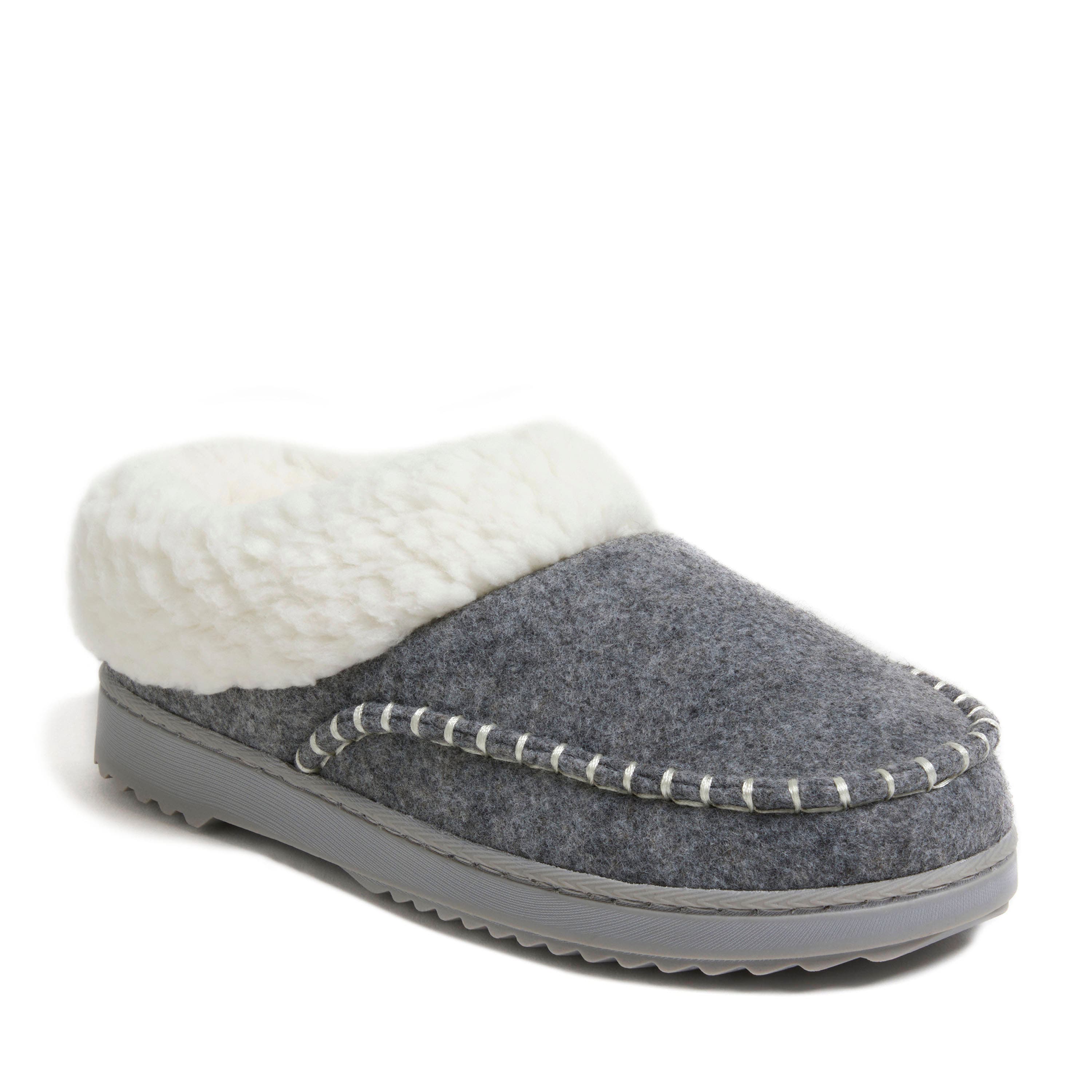 DEARFOAMS Nyla Felted Plaid Moccasin Toe Clog Slipper in Light Heather Grey 