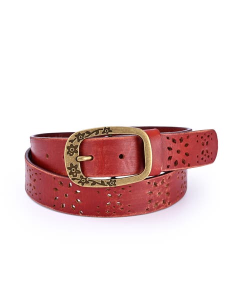 Blooming Genuine Leather Perforated Floral Vintage Belt