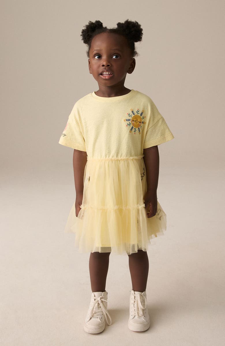NEXT Kids' Embroidered Twofer Dress, Main, color, Yellow
