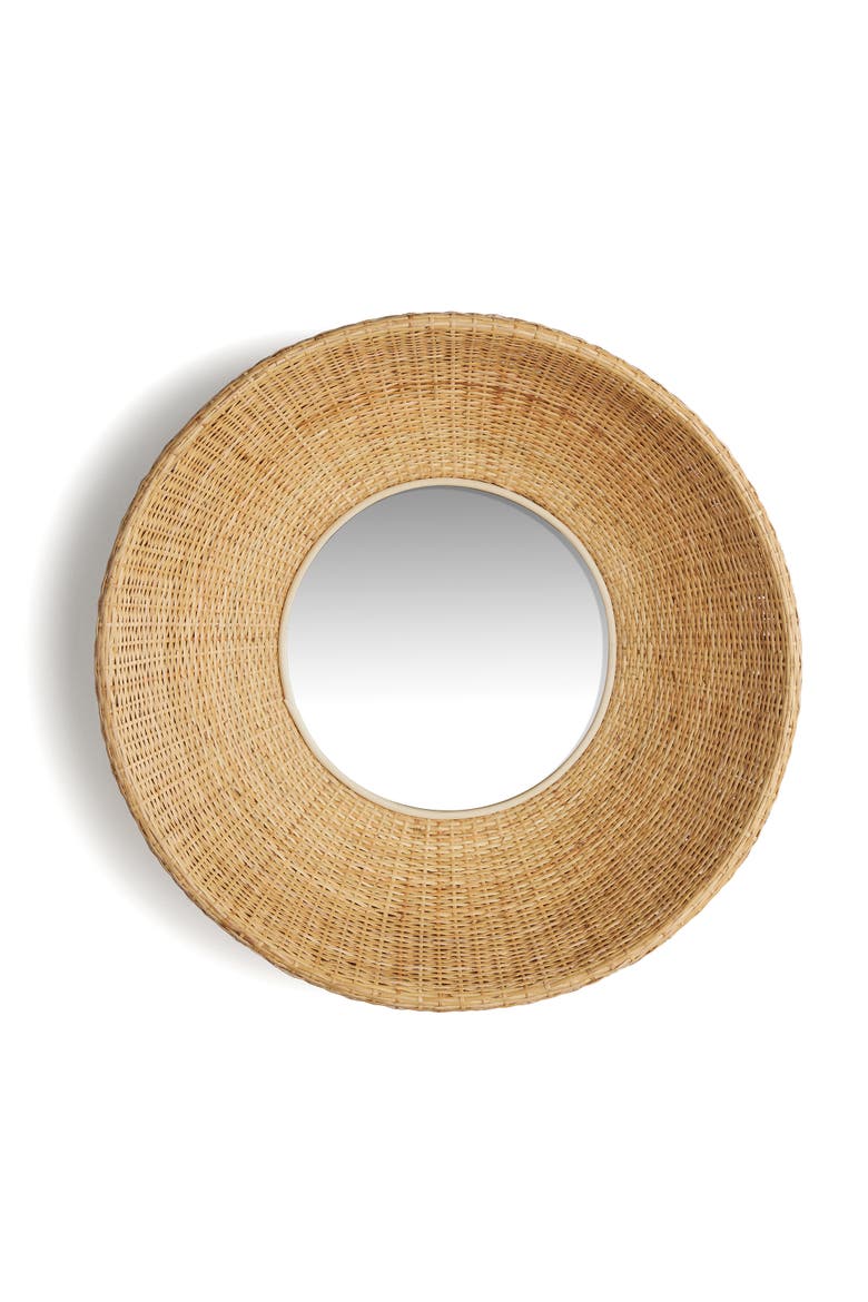 Shyla Natural Framed Round Decorative Wall Mirror, Main, color, Yellow