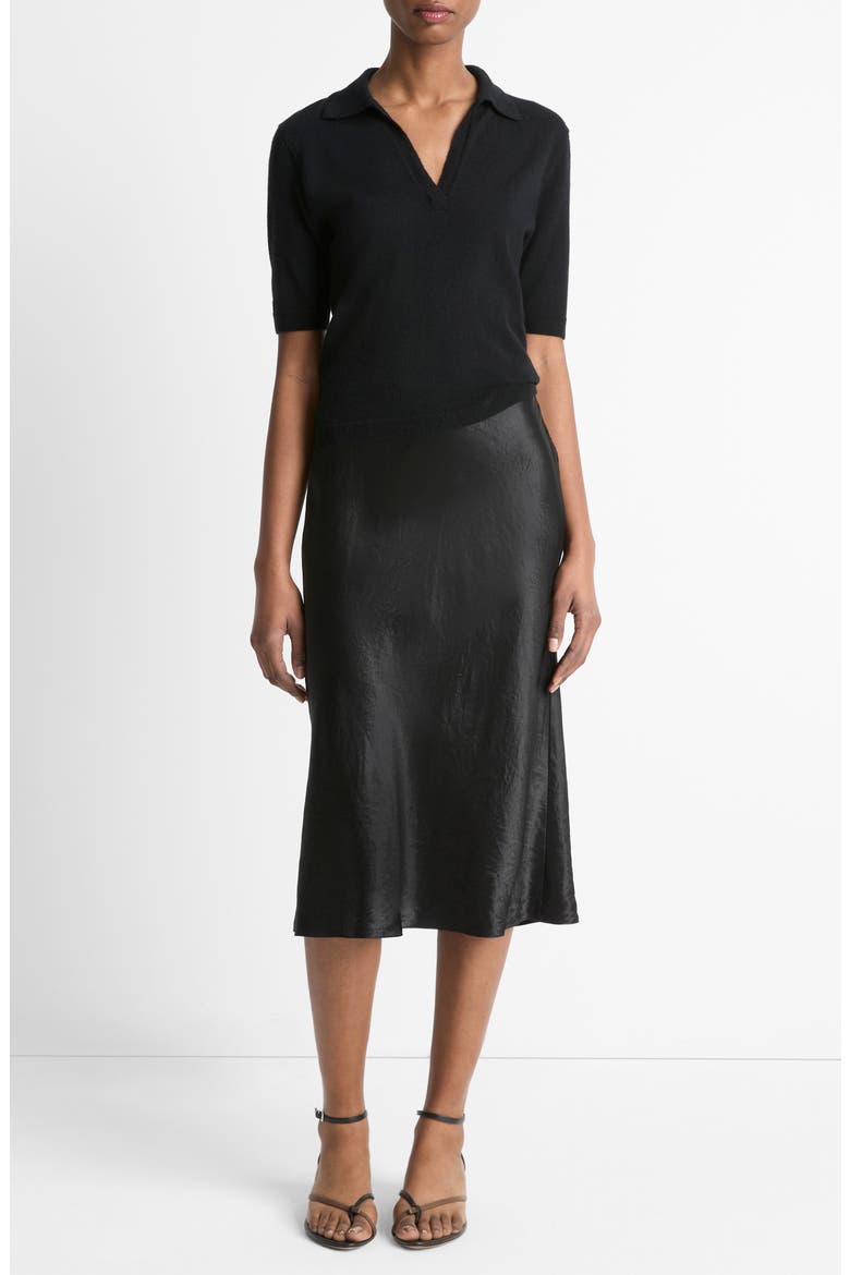 Cashmere & Silk Johnny Collar Polo Sweater, Alternate, color, BLACK