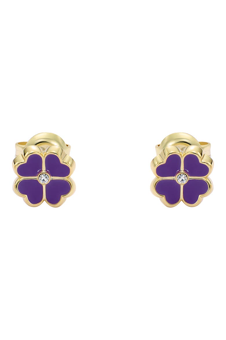 Freya Enamel Flower Stud Earrings, Alternate, color, GOLD TONE PURPLE CLEAR CRYSTAL