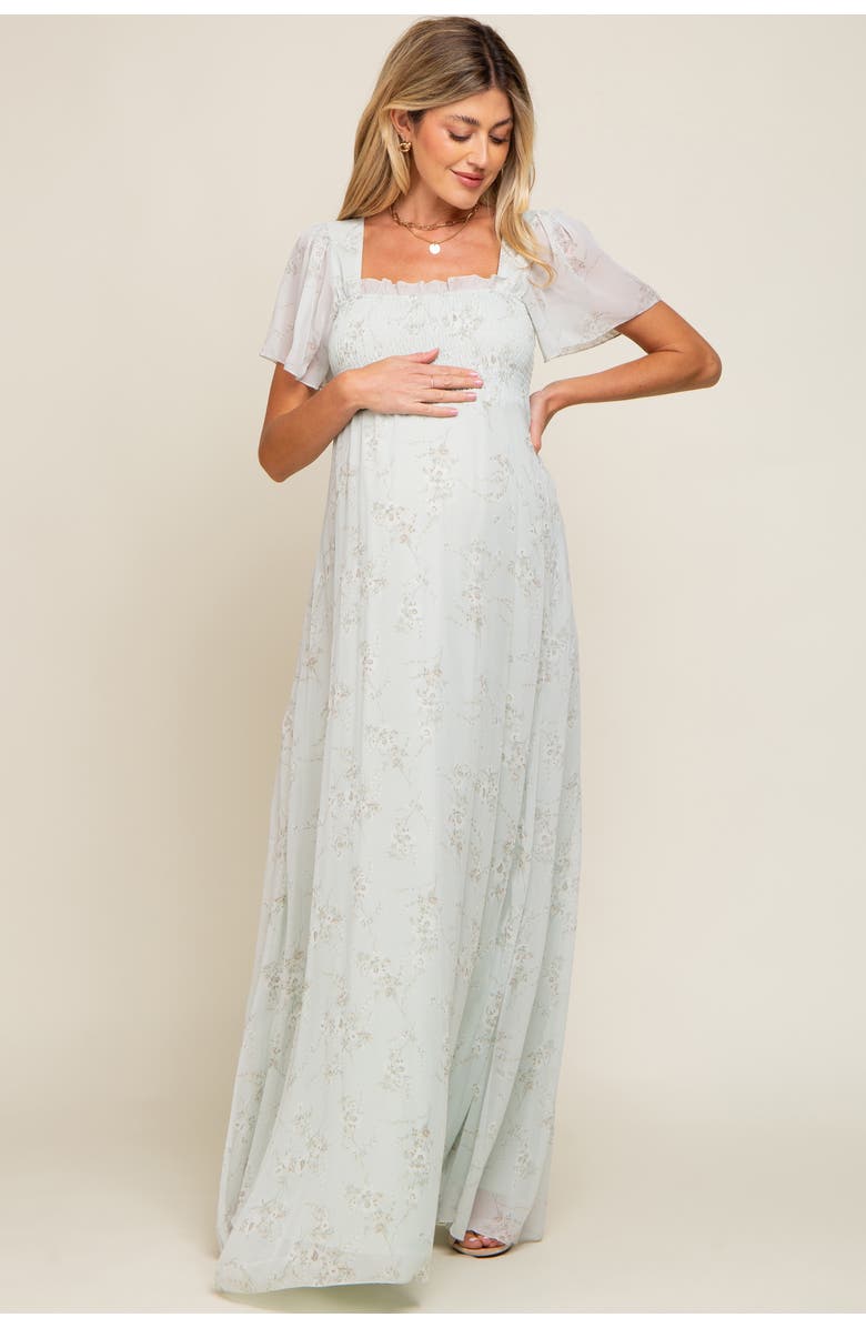 PinkBlush Floral Smocked Chiffon Maxi Dress, Alternate, color, Mint Green