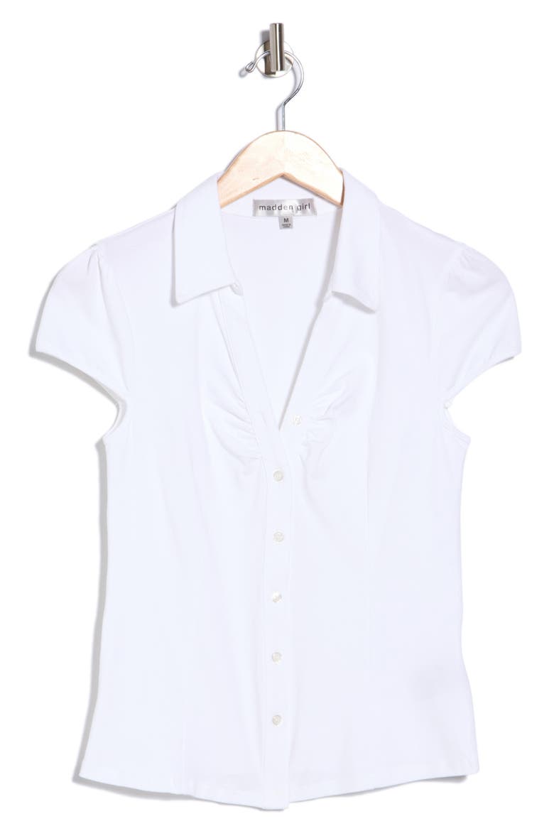 Ruched Cap Sleeve Shirt, Main, color, WHITE