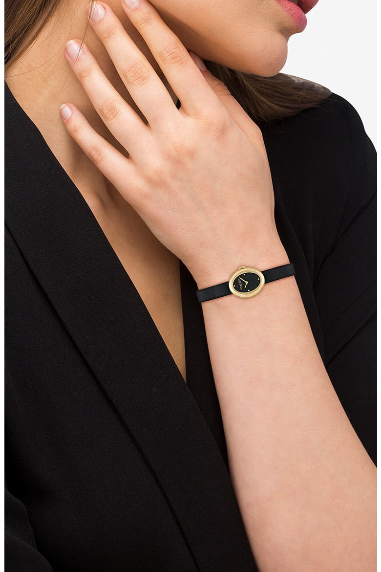 Sammy Leather Strap Watch, 22.5mm, Alternate, color, BLACK