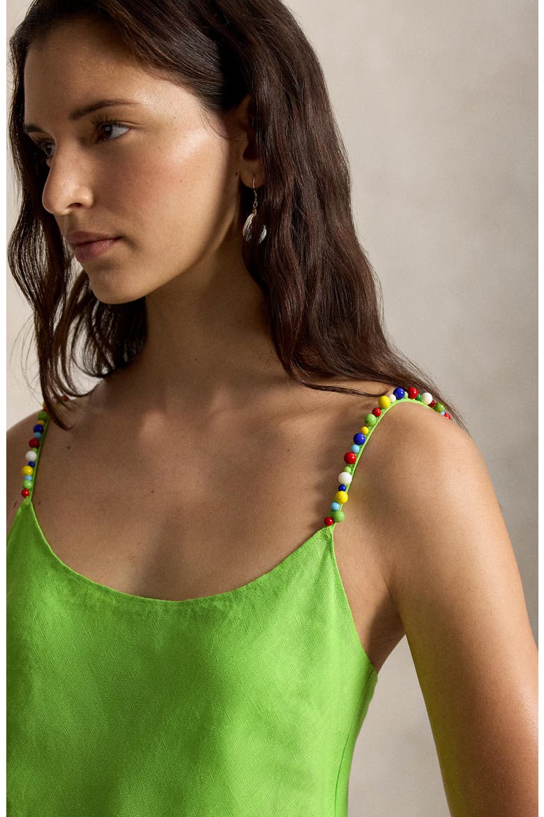 Bead Detail Linen Slipdress, Alternate, color, RIVIERA GREEN
