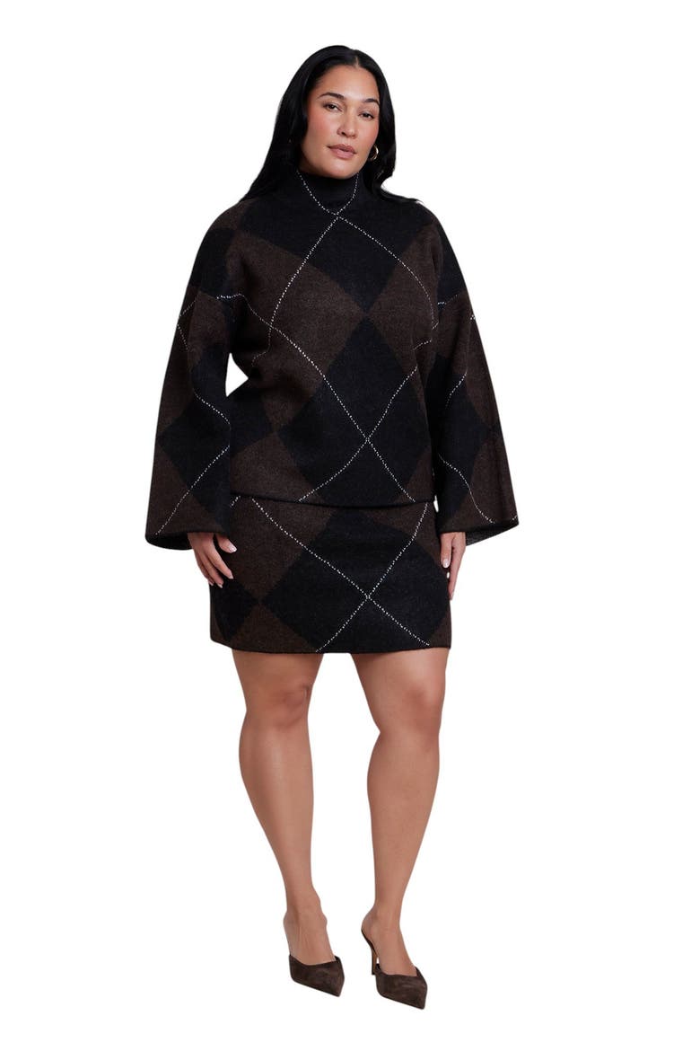 Mockneck Intarsia Sweater (plus), Alternate, color, DARK BROWN ARGYLE