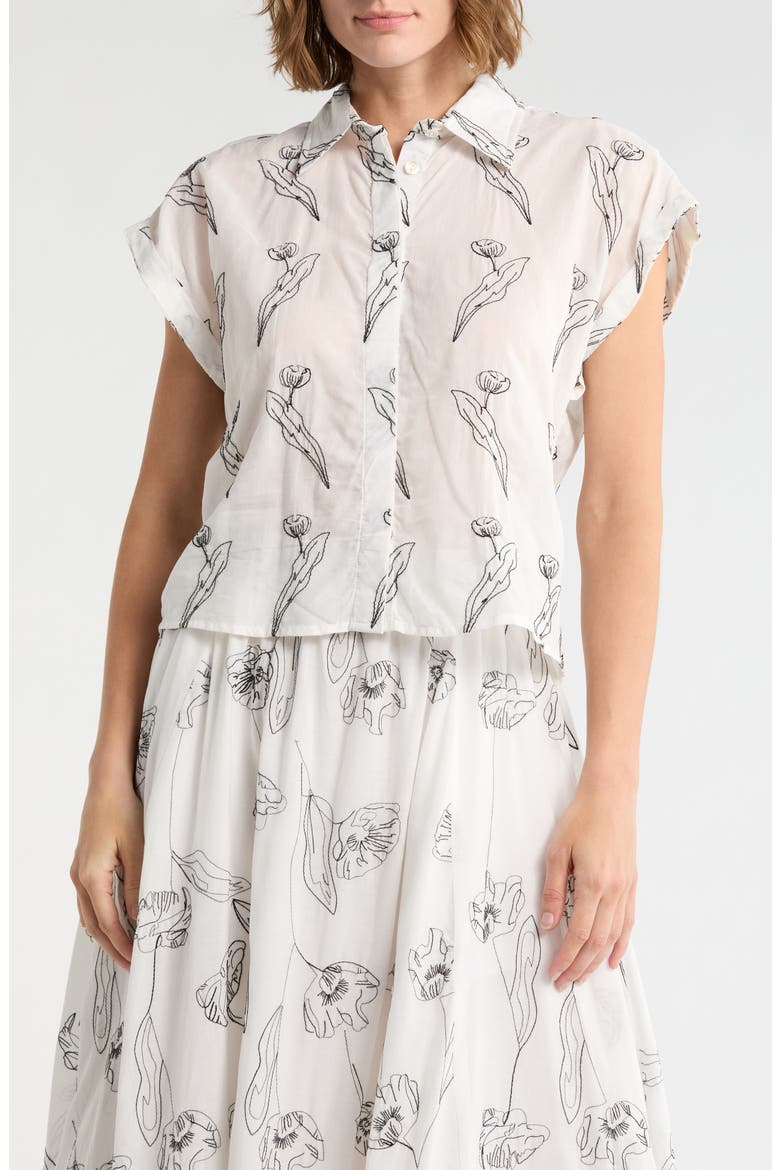 Tulip Embroidered Top, Main, color, BLACK EMBROIDERY/ WHITE GROUND