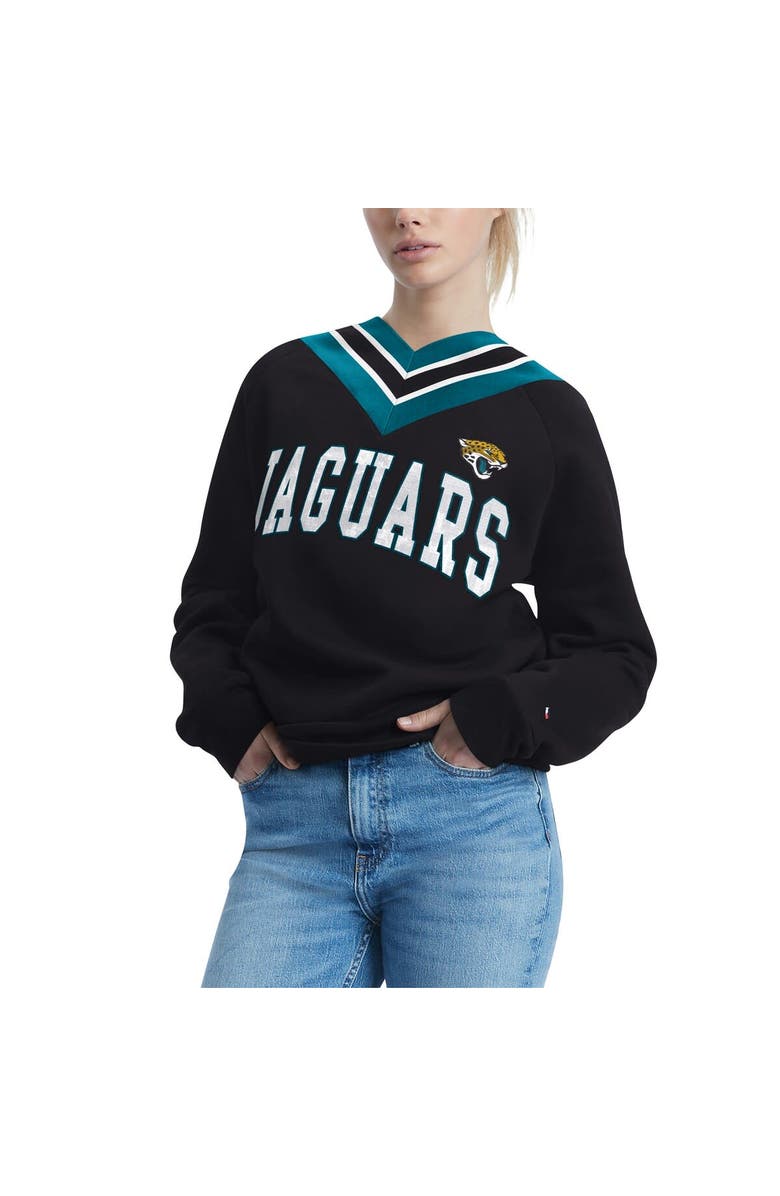Tommy Hilfiger Women's Tommy Hilfiger Black Jacksonville Jaguars Heidi V-Neck Pullover Sweatshirt, Alternate, color, 