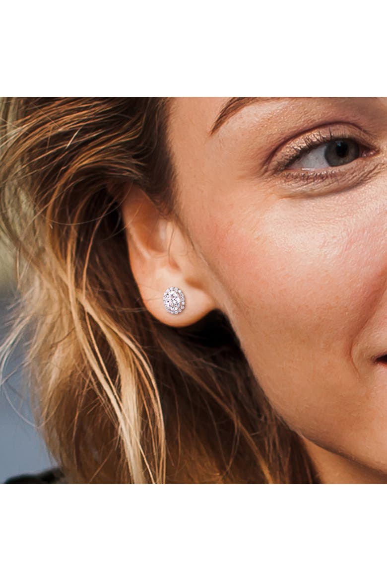 Moissanite Oval Halo Stud Earrings, Alternate, color, Sterling Silver